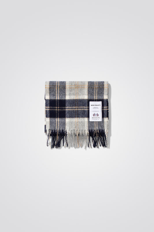 MOON CHECKED LAMBSWOOL SCARF
- NAVY