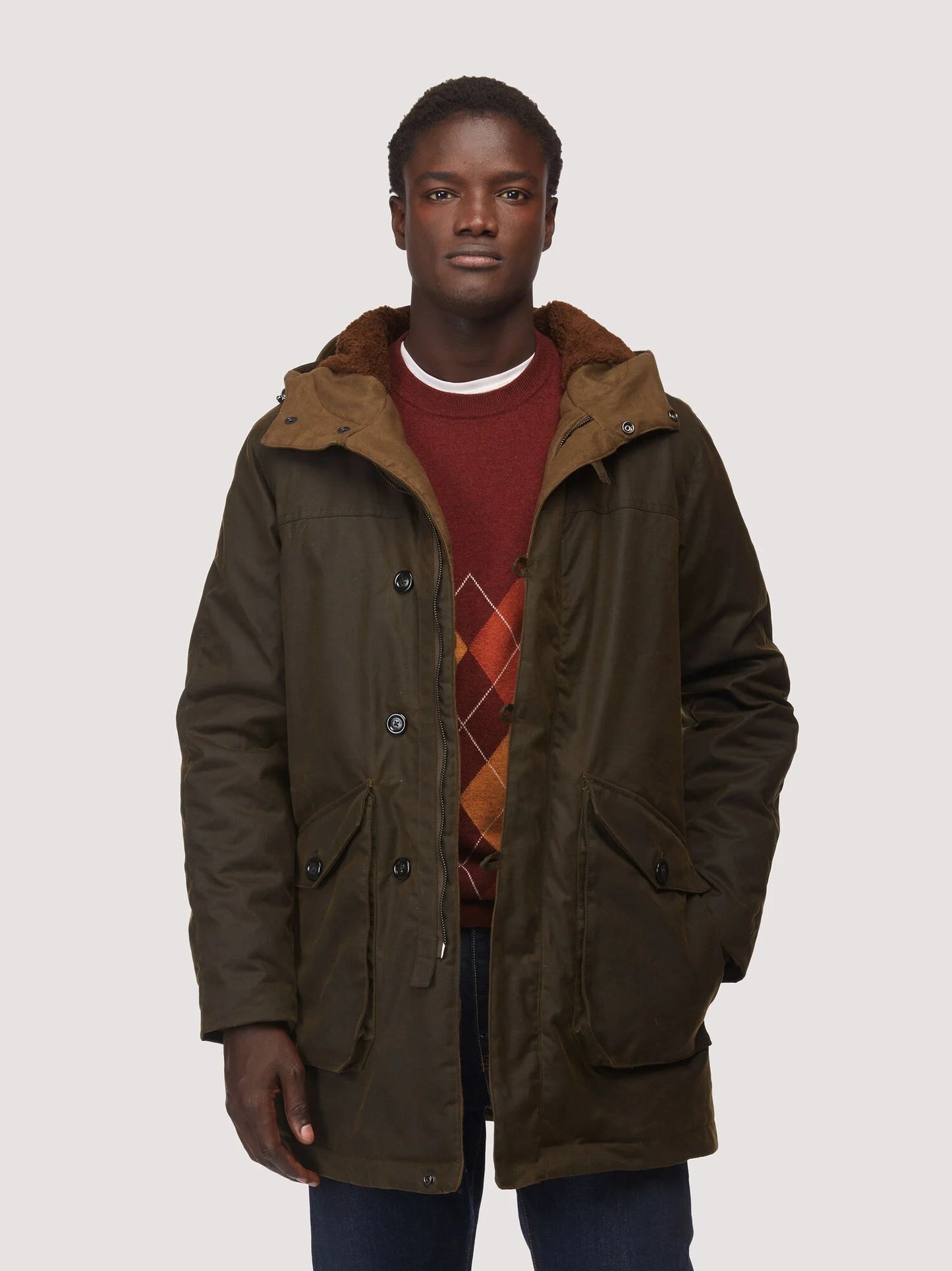 TERENCE WAXED LONG JACKET - OIL GREEN